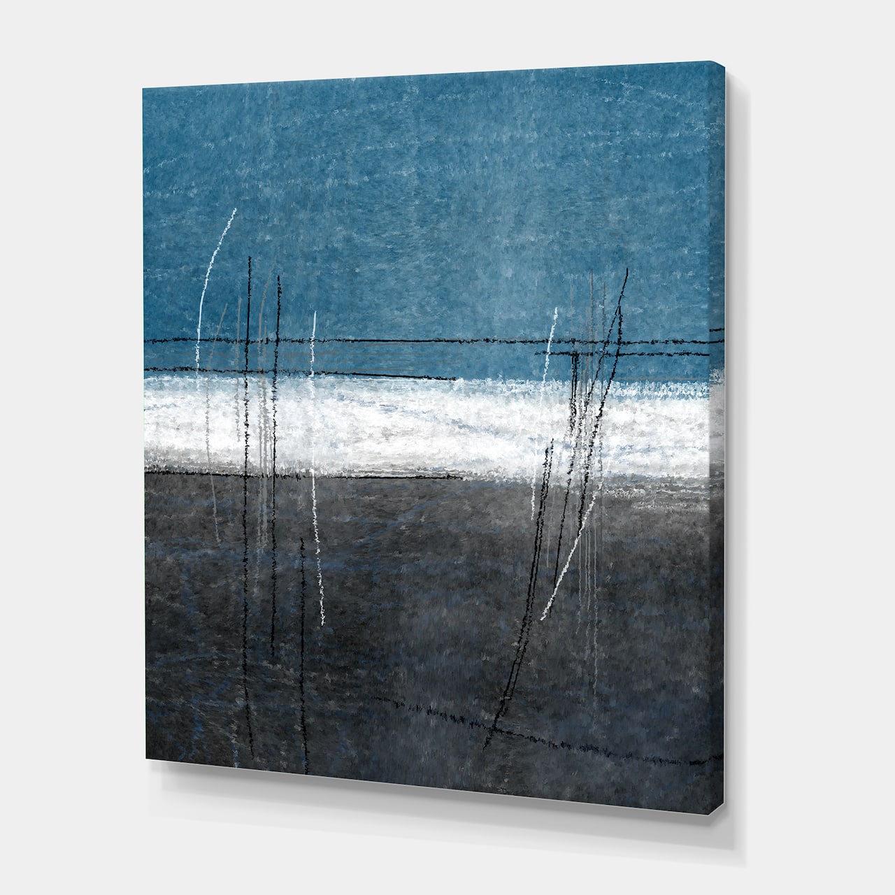 Designart - Teal Meets Grey Abstract Art - Modern Canvas Wall Art Print